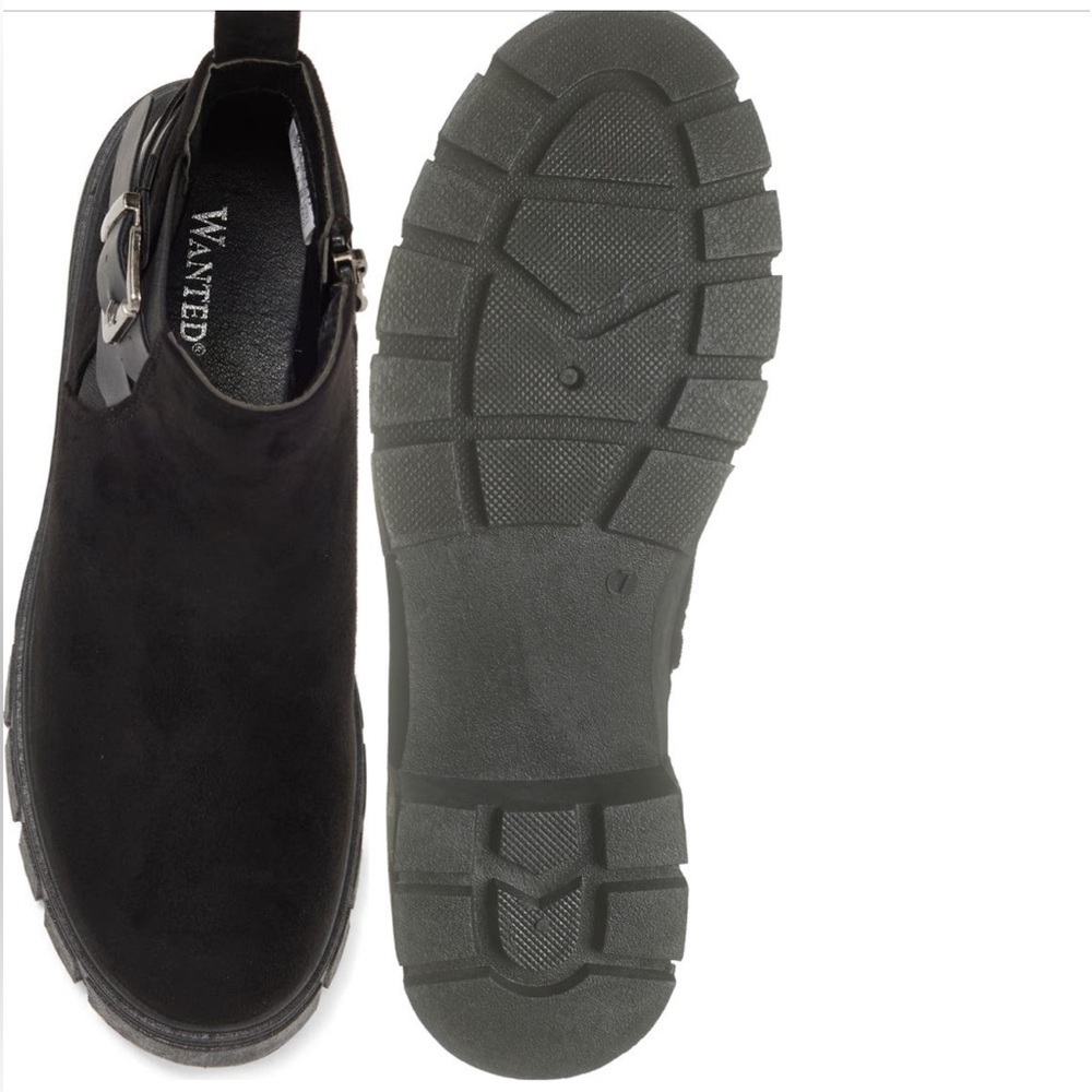 WANTED FOOTWEAR CINDER LUG SOLE BLACK CHELSEA ANKLE BOOTIE SIZE 10 - Picture 5 of 6